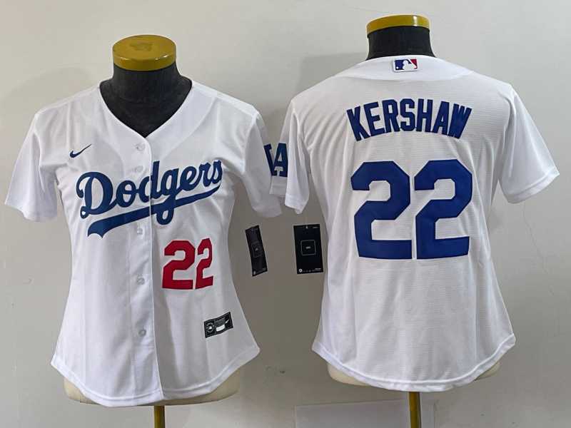 Women%27s Los Angeles Dodgers #22 Clayton Kershaw Number White Stitched MLB Cool Base Nike Jersey->mlb womens jerseys->MLB Jersey